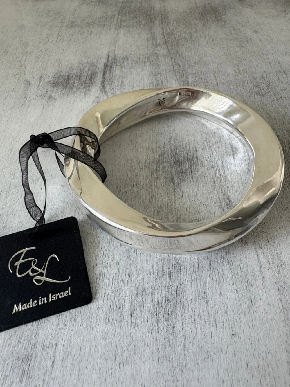 E&L Sterling Silver Bangle Statement Bracelet Israel Electroform Wavy D-2/5